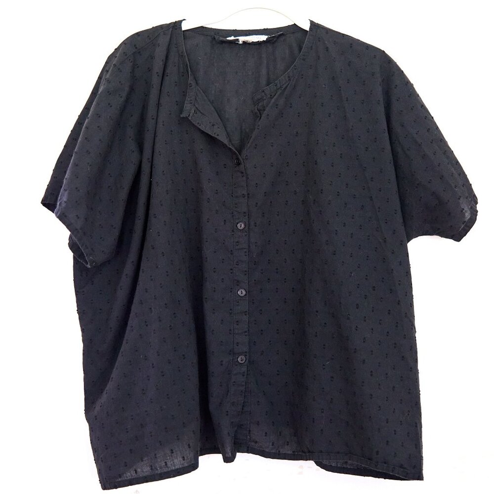 Emerson Fry India Swiss Dot Short Sleeve Black Buttondown Shirt - One Size